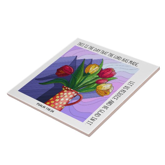 Tulips in Vase mit Vers Psalm 118:24 Fliese (Seite)