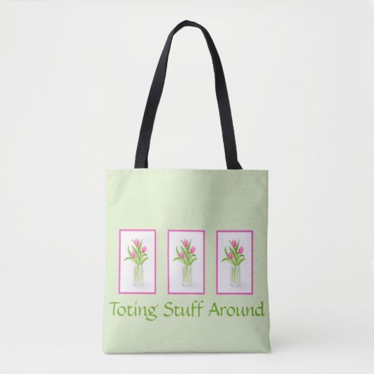 Tulips in Water Handpainted Watercolor Long handle Tasche (Vorderseite)