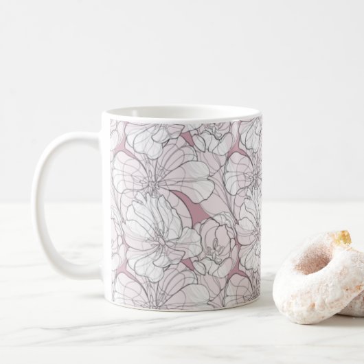 Tulips Line Zeichnend Kaffeetasse (Mit Donut)