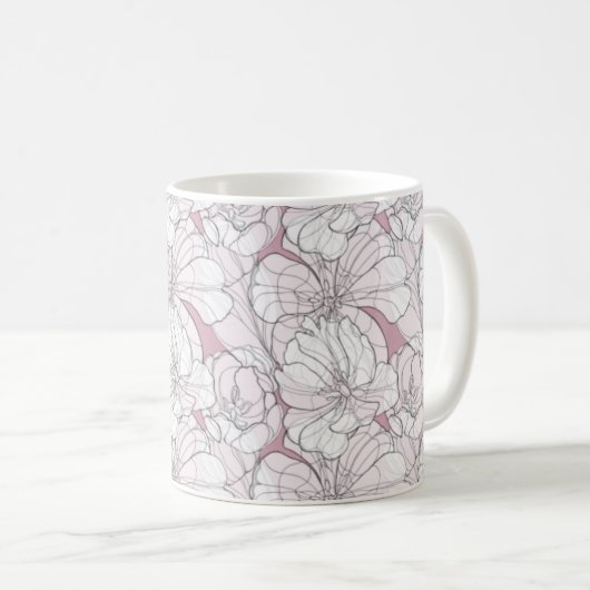 Tulips Line Zeichnend Kaffeetasse (VorderseiteRechts)