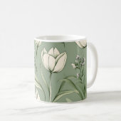 Tulips mit Blätter auf hellgrün Kaffeetasse (VorderseiteRechts)