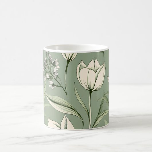 Tulips mit Blätter auf hellgrün Kaffeetasse (Mittel)
