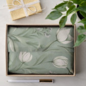 Tulips mit Blätter auf hellgrün Seidenpapier (Geschenk)