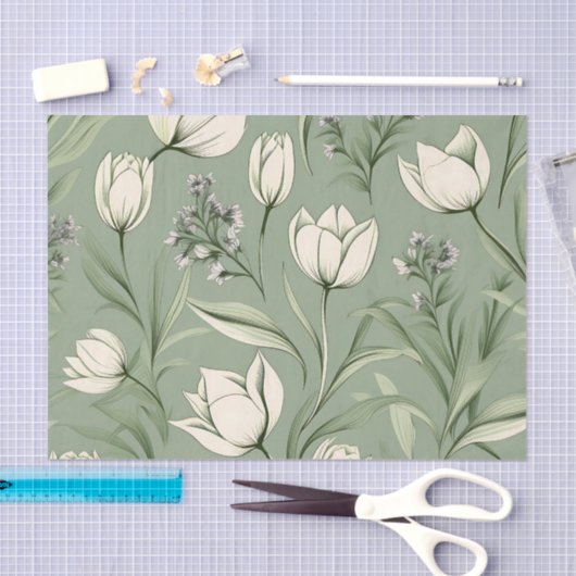 Tulips mit Blätter auf hellgrün Seidenpapier (Handwerk)