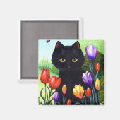 Tulips Niedlich Black Cat Butterfly Creationarts Magnet (Vorderseite/Rückseite)