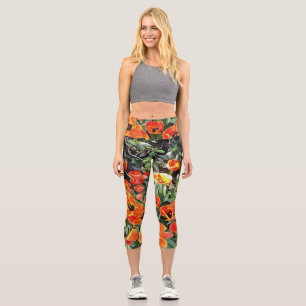 Tulips on Fire Artistic Floral Blumenbed v2 Capri Leggings
