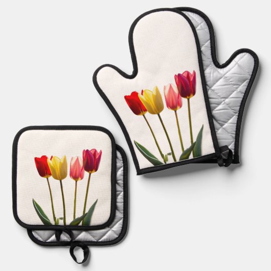 TULIPs Oven Mitt & Pot Holder-Set Ofenhandschuh & Topflappen-Set (Vorderseite/Rückseite)