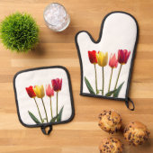 TULIPs Oven Mitt & Pot Holder-Set Ofenhandschuh & Topflappen-Set (Oben Unten)