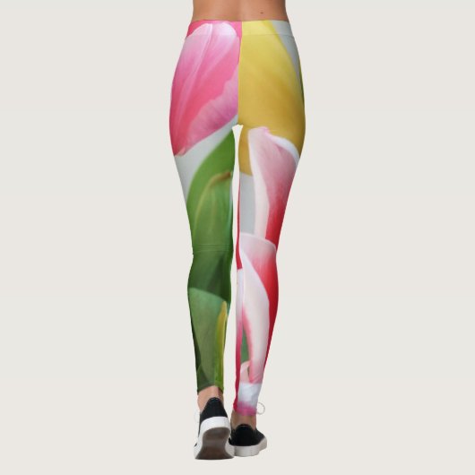 Tulips Rosa Gelbe Blüten Blumenblumen Leggings (Rückseite)