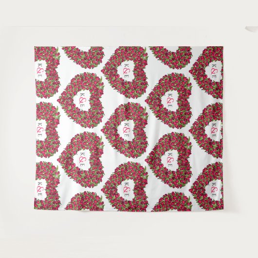 Tulips Rote Monogramm Hochzeitskugel Wandteppich (Vorderseite (Horizontal))