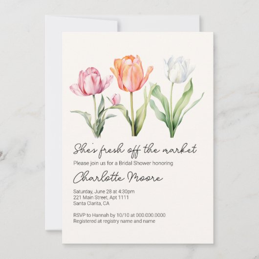 Tulips Sie ist frisch vom Brautparty des Marktes Einladung (Vorderseite)