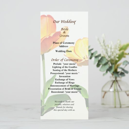 Tulips Tall und Kurzes Hochzeitsprogramm Programm (Stehend Vorderseite)