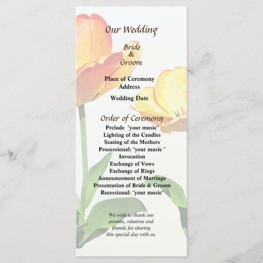 Tulips Tall und Kurzes Hochzeitsprogramm Programm (Vorderseite)