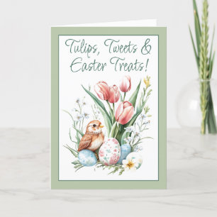 Tulips, Tweet & OsterLeckereien grün eingeklappt Feiertagskarte