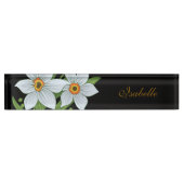 Tulips und Daffodien Personalisierter Name Schwarz Namensplakette (Vorderseite)