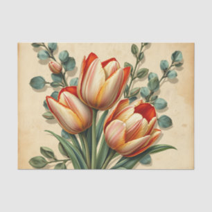 Tulips und Eukalyptus Collage auf Vintag Seidenpapier