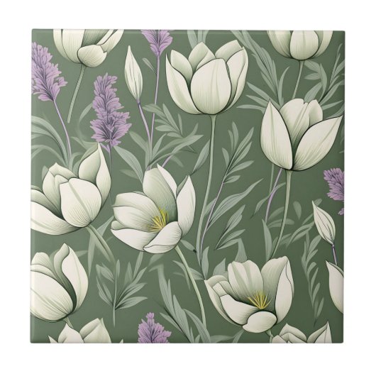 Tulips und Lavendel auf grün Fliese (Vorderseite)