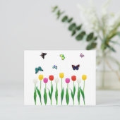 Tulips und Schmetterlinge Postkarte (Stehend Vorderseite)