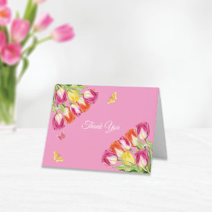 Tulips und Schmetterlinge Rosa Brautparty Dankeskarte
