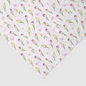 Tulips und Schmetterlinge Weißes Muster Seidenpapier (Ausschnitt)