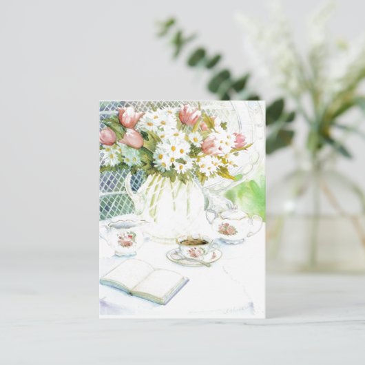 Tulips und Tee Postkarte (Stehend Vorderseite)