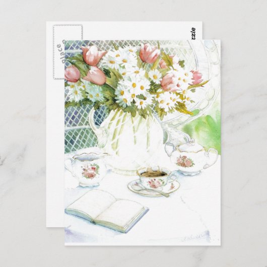 Tulips und Tee Postkarte (Vorne/Hinten)