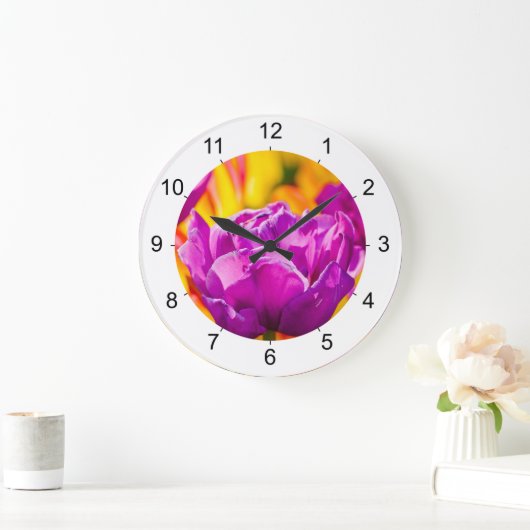 Tulips Verzauberung Violet Große Wanduhr (Zuhause)