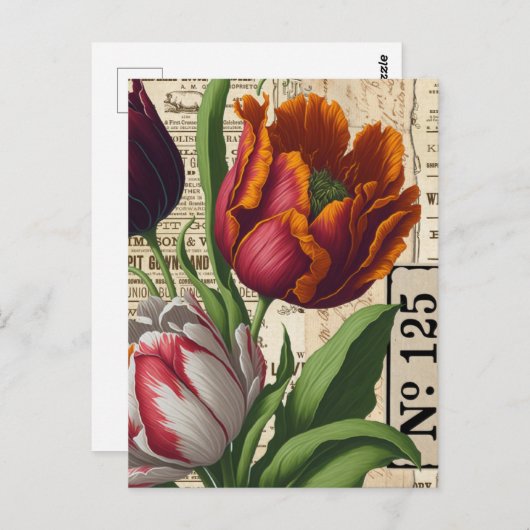 Tulips Vintag Collage Postkarte (Vorne/Hinten)