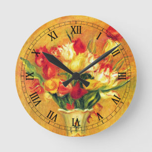 Tulips von Pierre Renoir, Vintager Impressionismus Runde Wanduhr