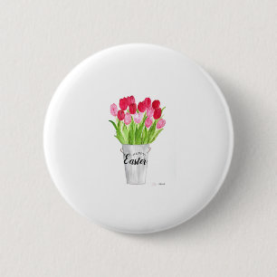 Tulips Wasserfarbe Floral Happy Osterfeier Rosa el Button