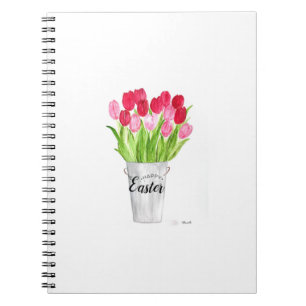 Tulips Wasserfarbe Floral Happy Osterfeier Rosa el Notizblock