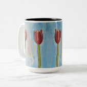 Tulips Wasserfarbe Zwei-Ton-Kaffee-Tasse Zweifarbige Tasse (Vorderseite Links)