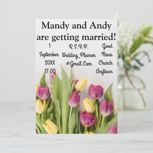 Tulips Wedding Einladung (Stehend Vorderseite)