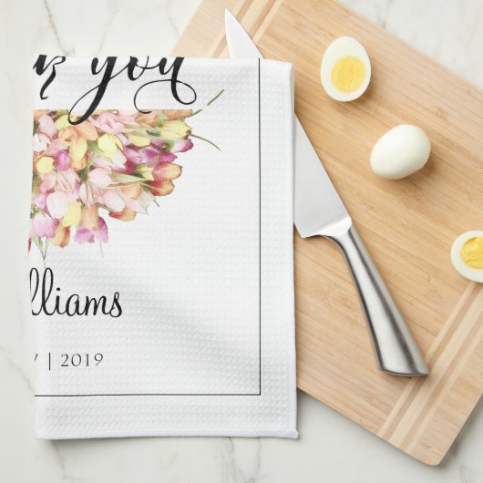 Tulips Wreath Vielen Dank Pencil Art Kalligrafie Geschirrtuch (Viertel Falte)