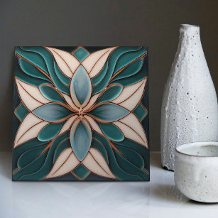 Tulips zu Blue Symmetric Art Nouveau Keramik Tile Fliese