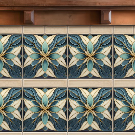 Tulips zu Blue Symmetric Art Nouveau Keramik Tile Fliese