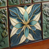 Tulips zu Blue Symmetric Art Nouveau Keramik Tile Fliese