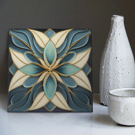 Tulips zu Blue Symmetric Art Nouveau Keramik Tile Fliese