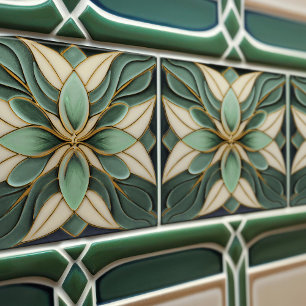 Tulips zu Sage Symmetric Art Nouveau Keramik Tile Fliese