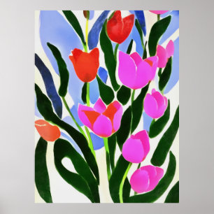 Tulissen in kräftigen Farben Rosa Blumenkunst Poster