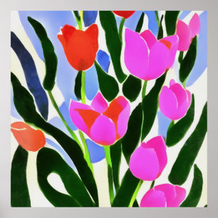 Tulissen in kräftigen Farben Rosa Blumenkunst Poster