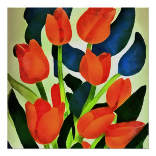 Tulissen in kräftigen Farben Rote Blumen Kunst Poster
