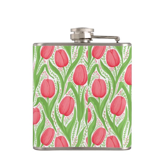 Tulissen in Rot und Grün Flachmann (Rückseite)