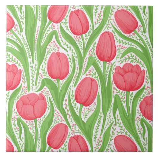 Tulissen in Rot und Grün Fliese (Vorderseite)