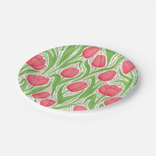 Tulissen in Rot und Grün Pappteller (Schrägansicht)