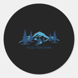Tully New York Ski Resort Skiing Skier Runder Aufkleber