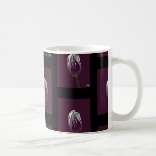 Tulp paars mozaiek zwarte achtergrond kaffeetasse (Rechts)