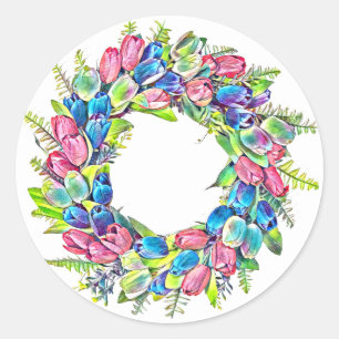 Tulpe-Blume mit Aquarellmalerei Runder Aufkleber
