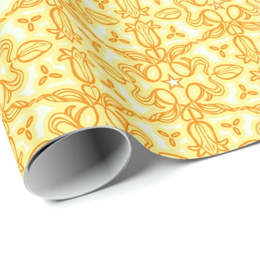 Tulpe-Blumendamast-Frühlingsgelb Geschenkpapier (Rolleneckpunkt)