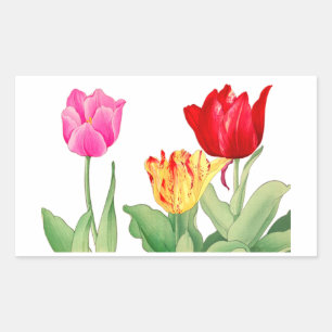 Tulpe, japanische Holzschnittkunst  Rechteckiger Aufkleber